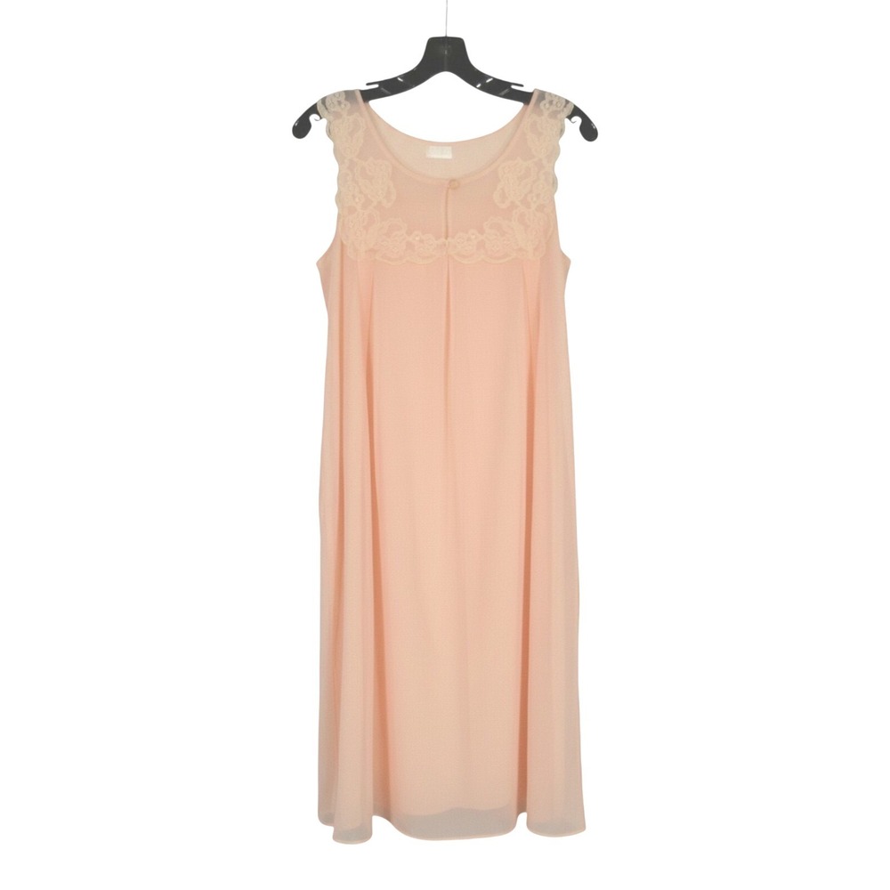 VTG GAYMODE Layered NYLON Peach SLEEVELESS FLORAL LACE Lounge NIGHTGOWN Sz M